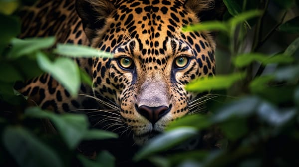 El jaguar, emblemático depredador de América del Sur, cautiva con su presencia magnífica, recordándonos la importancia de