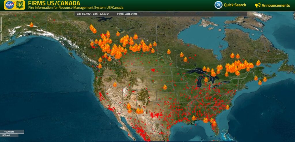Ubicación geográfica de los incendios en Canadá